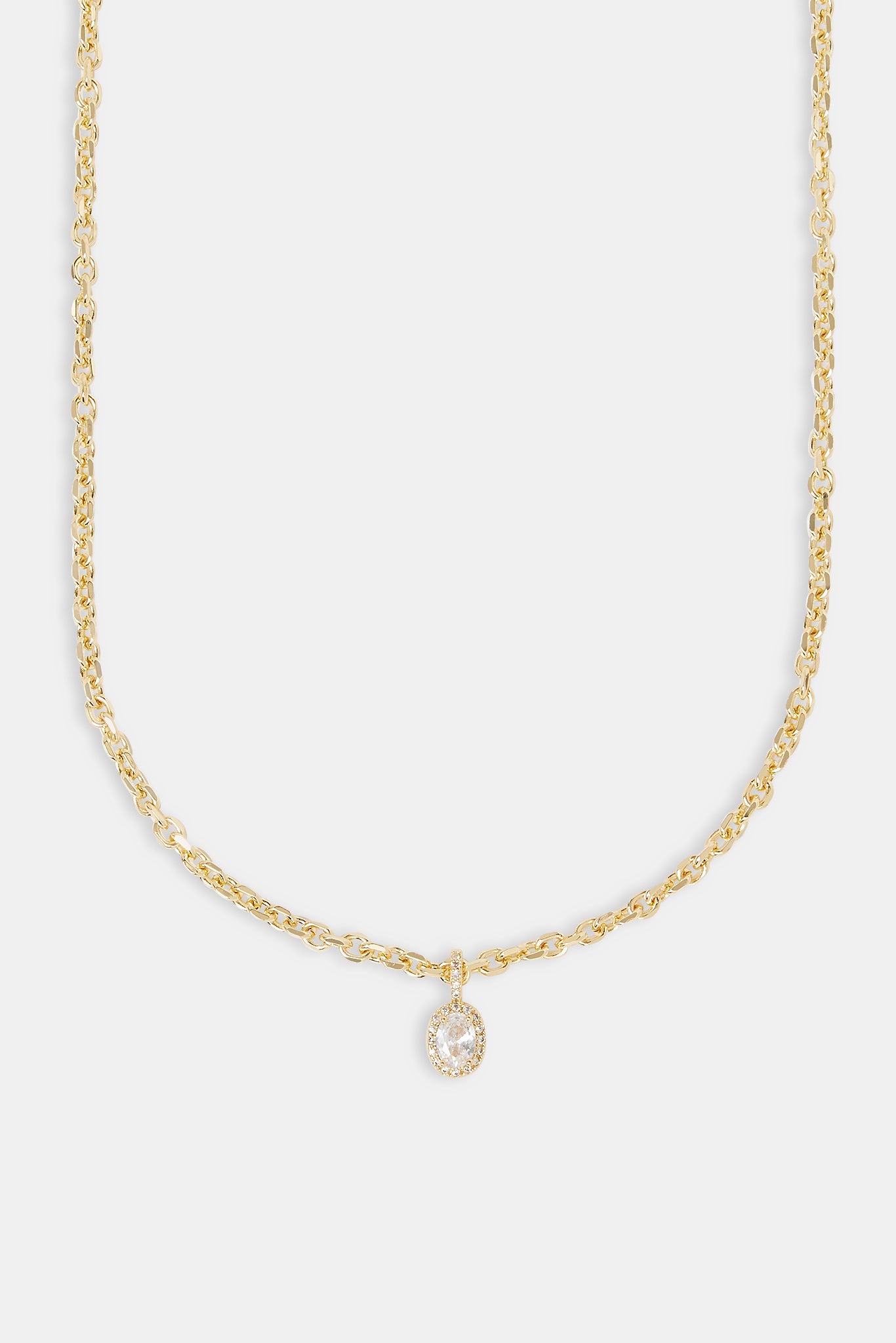 Iced Oval Gemstone Necklace - 10mm - Gold